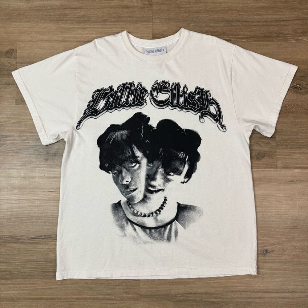 Billie Eilish Size M Split Face Graphic Tee Black White Band Merch Streetwear